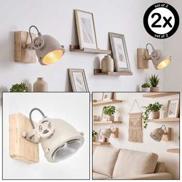 Wall spotlight Herford, 2-piece set, sand-coloured adjustable head for reading nook