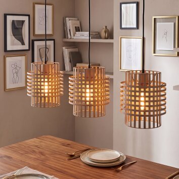 Modern pendant light Lomir, triple sand-coloured cage shades, adjustable at installation