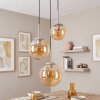 Cluster pendant light Gastor with amber glass shades, height-adjustable during installation