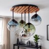 Cluster Ceiling Light Gastor with 5 blue, green and clear glass shades and ecru wood canopy