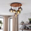 Cluster Ceiling Light Gastor with 5 blue, green and clear glass shades and ecru wood canopy