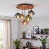 Cluster ceiling light Gastor with wooden slatted canopy and colourful glass shades