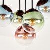 Cluster ceiling light Gastor with wooden slatted canopy and colourful glass shades