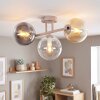 Cluster ceiling light Gastor with three round glass shades in amber, smoke and clear