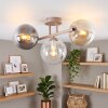 Cluster ceiling light Gastor with three round glass shades in amber, smoke and clear