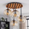 Cluster Ceiling Light Koyoto with Wood Slats, 4 Amber and Clear Glass Shades, Boho Style