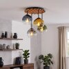 Cluster ceiling light Koyoto with four colourful shades and wooden slat canopy