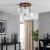 Modern cluster ceiling light Koyoto with 4 white glass shades and Ecru wood slat canopy