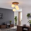 Modern cluster ceiling light Koyoto with 4 white glass shades and Ecru wood slat canopy