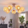 Cluster ceiling light Basto, Boho Style, seven woven ecru bamboo shades