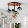 Cluster ceiling light Koyoto with five blue, green, coppery and clear glass shades