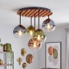Cluster ceiling light Koyoto with five blue, green, coppery and clear glass shades