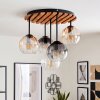 Cluster ceiling light Koyoto with wooden slat panel and five shades