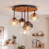 Cluster ceiling light Koyoto with wooden slat panel and five shades