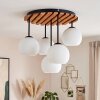 Cluster Ceiling Light Koyoto with five white glass shades and ecru wooden slat canopy