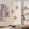 Cluster pendant light Gastor with round amber and clear glass shades, 3-light