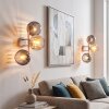 Globe wall light Koyoto, 2-piece set with three clustered smoke and amber glass shades