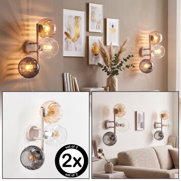 Modern Globe wall light Koyoto, 2-piece set with three rippled glass shades
