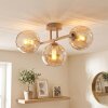 Modern Globe Ceiling Light Koyoto with three amber glass shades on a central bar