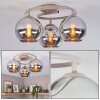 Retro Cluster ceiling light Koyoto with three chrome and smoke-coloured glass shades