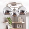 Retro Cluster ceiling light Koyoto with three chrome and smoke-coloured glass shades