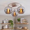 Retro Cluster ceiling light Koyoto with three chrome and smoke-coloured glass shades