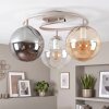 Cluster Ceiling Light Gastor with ring frame and smoke, amber and clear glass shades