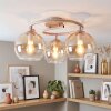 Modern sand ceiling light Koyoto with circular frame and 3 amber-clear glass shades