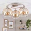 Modern sand ceiling light Koyoto with circular frame and 3 amber-clear glass shades