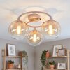 Modern sand ceiling light Koyoto with circular frame and 3 amber-clear glass shades