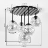 Boho Style cluster ceiling light Ripoll with five white glass shades and wood slat panel