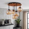 Modern Cluster Ceiling Light Koyoto with five amber glass shades and wood slat canopy