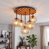 Modern Cluster Ceiling Light Koyoto with five amber glass shades and wood slat canopy