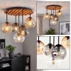 Modern cluster ceiling light Koyoto with wood slats, amber, smoked and clear shades