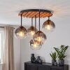 Modern cluster ceiling light Koyoto with wooden slat panel and five smoke glass shades