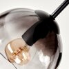 Modern cluster ceiling light Koyoto with wooden slat panel and five smoke glass shades