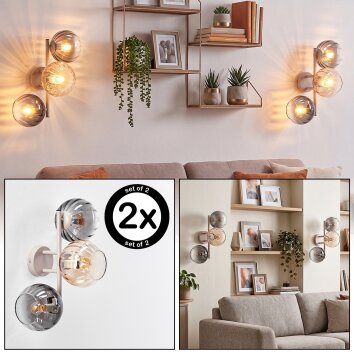 Modern cluster wall light Koyoto 2-piece set with smoke and amber glass shades