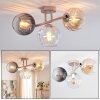 Modern cluster ceiling light Koyoto with three round smoked, amber and clear glass shades