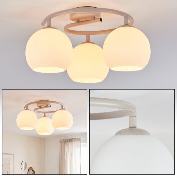 Sand-coloured Scandinavian Cluster Ceiling Light Koyoto with 3 white glass shades