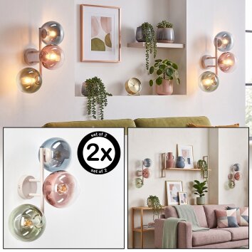 Retro Wall Light Gastor, 2-Piece Set with Three Spherical Glass Shades