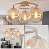 Modern Globe Ceiling Light Gastor with Three Amber Glass Shades in Ring Arrangement