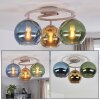 Cluster ceiling light Koyoto with colourful glass shades in blue, green and gold