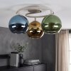 Cluster ceiling light Koyoto with colourful glass shades in blue, green and gold