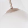 Sand-coloured globe ceiling light Koyoto with four white glass shades and slatted wood canopy