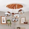 Boho cluster ceiling light Koyoto with wooden slat canopy and five shades