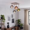 Cluster ceiling light Gastor with four colourful glass shades in clear, green and coppery