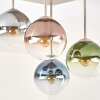 Cluster ceiling light Gastor with four colourful glass shades in clear, green and coppery