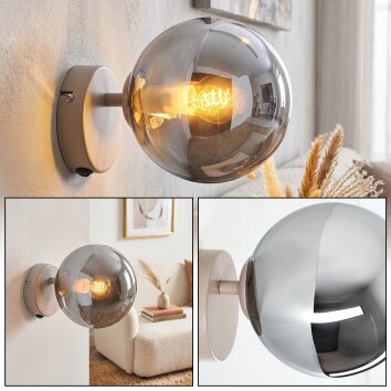 Modern Globe wall light Gastor with a smoke-coloured glass shade and sand-coloured mount
