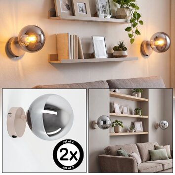 Modern Globe wall light Gastor, 2-piece set, round smoke glass shade, E14 socket