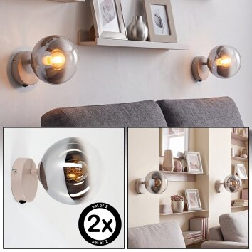 Modern globe wall light Gastor, 2-piece set, chrome shade, visible E14 fitting